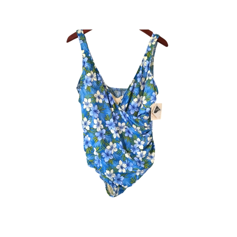 L.L Bean Blue,green and white floral Lycra women's one-piece swimsuit Size 24